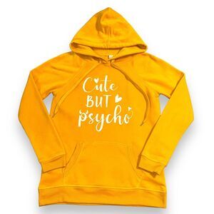 Ardene Womens Hoodie Hooded Sweatshirt Cute But Psycho Mustard Yellow Small